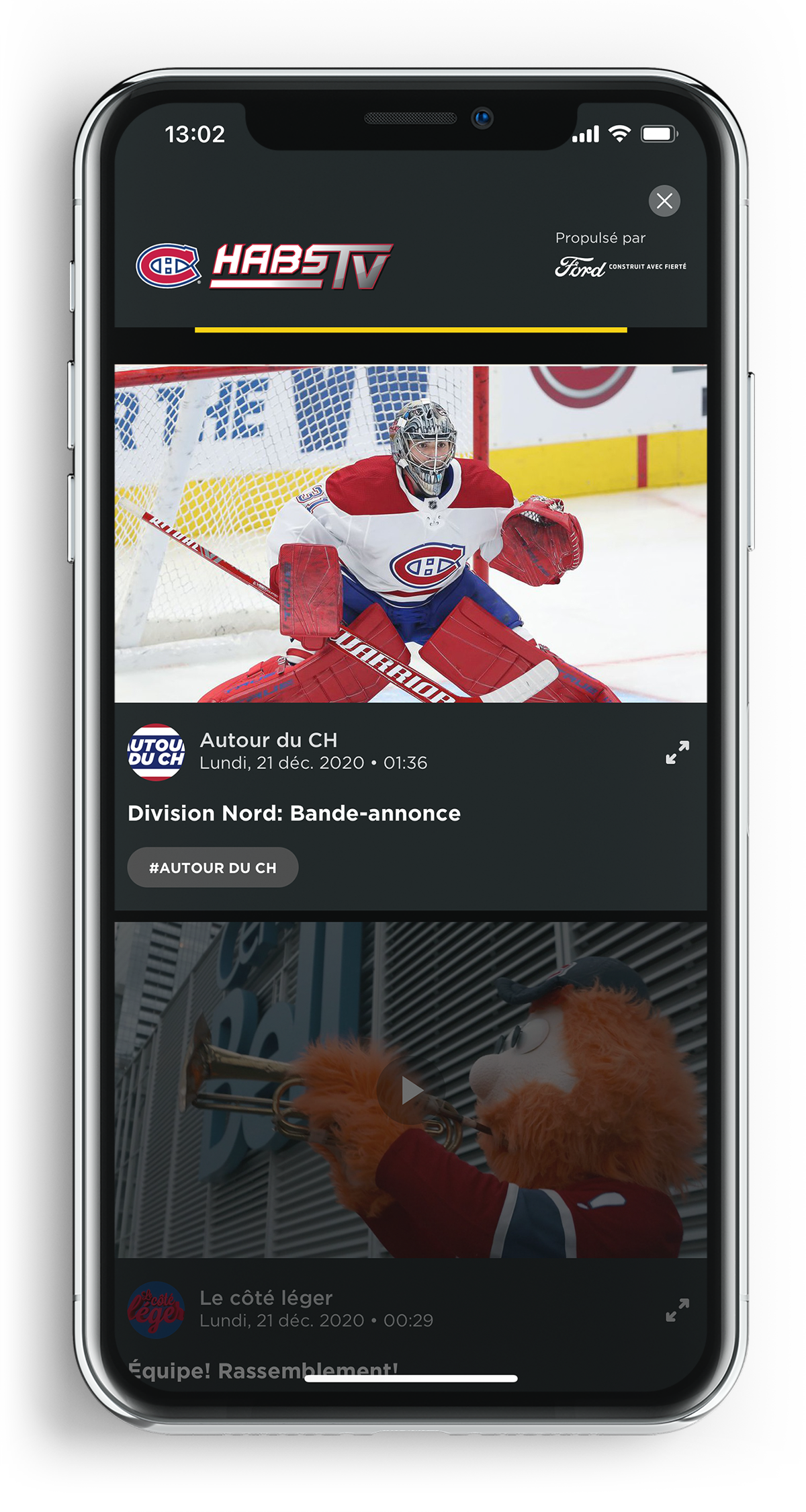 Interface de la section HabsTV