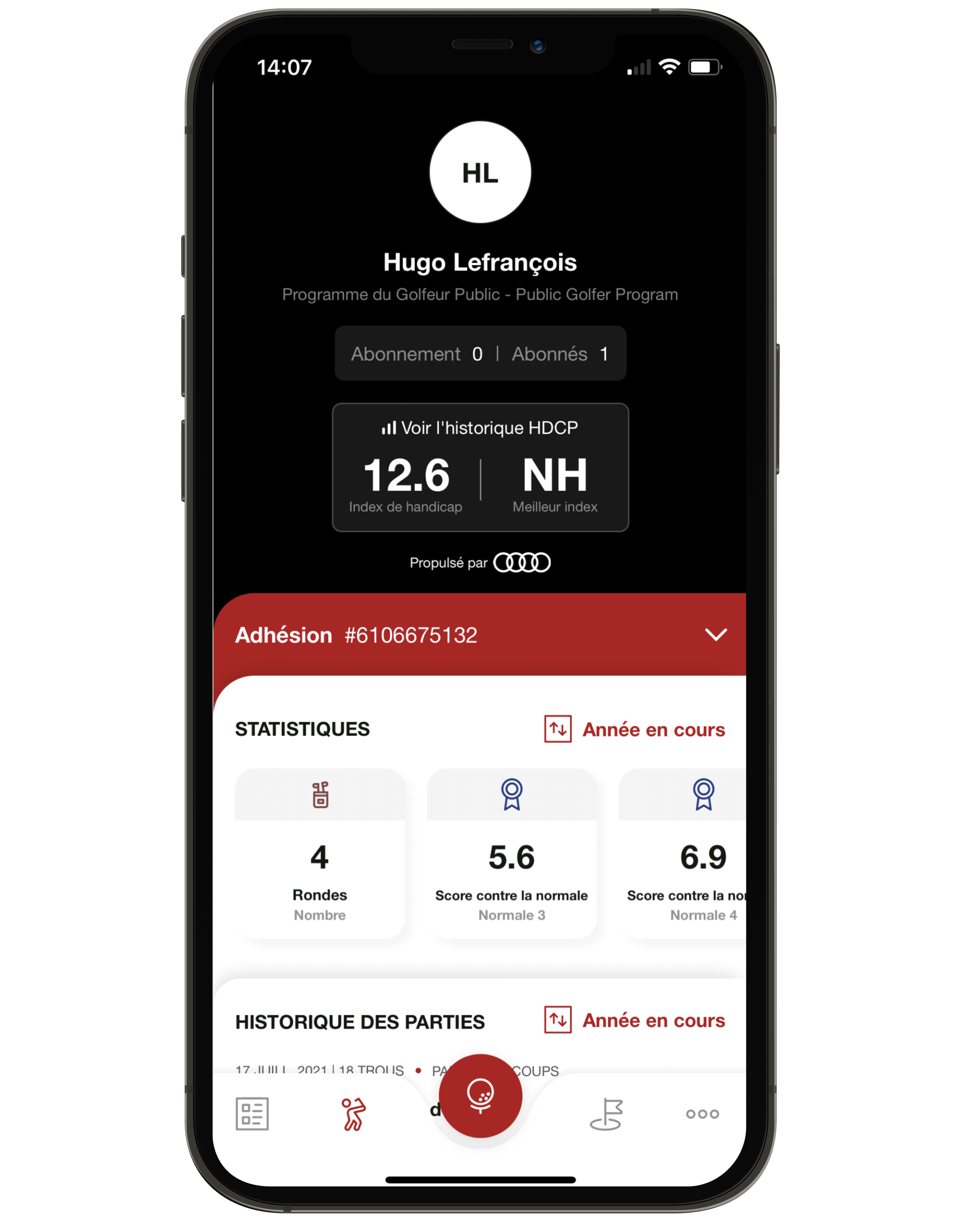 Interface du profil utilisateur