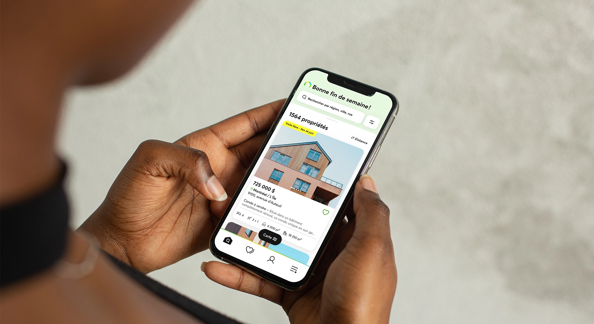 Interface de l'application mobile DuProprio