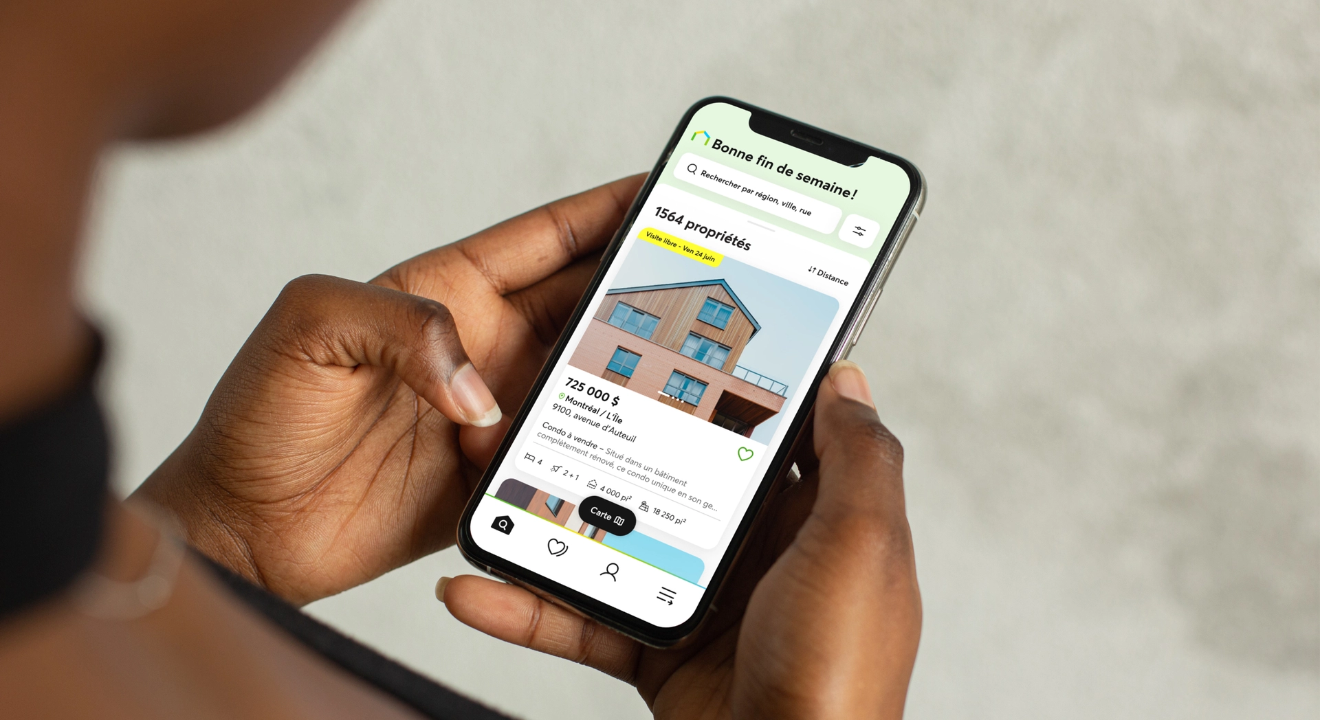 Interface de l'application mobile DuProprio