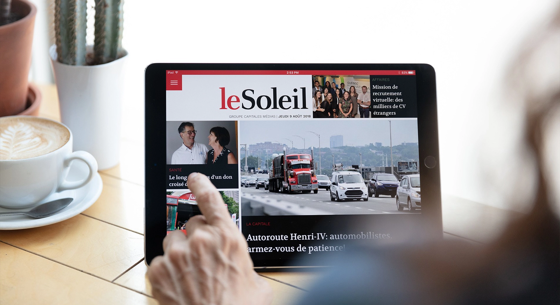 iPad screen of Le Soleil's homepage