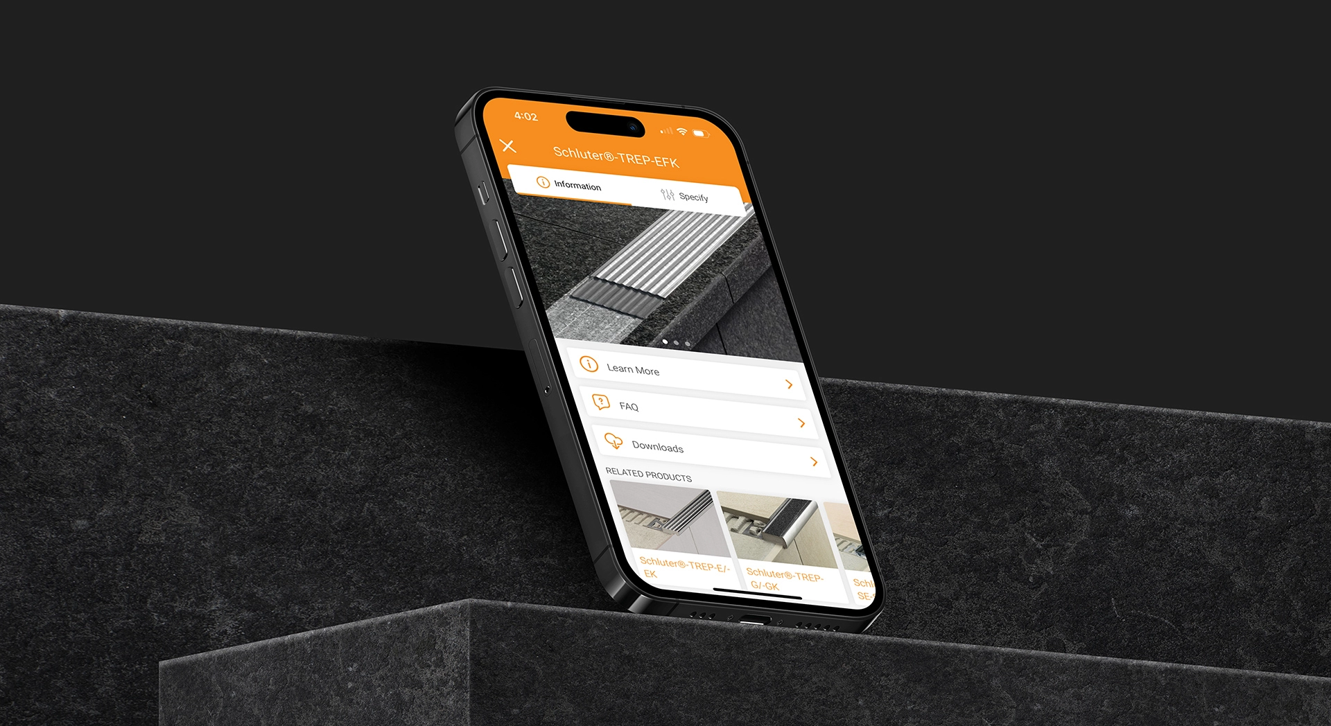 Schluter mobile application interface