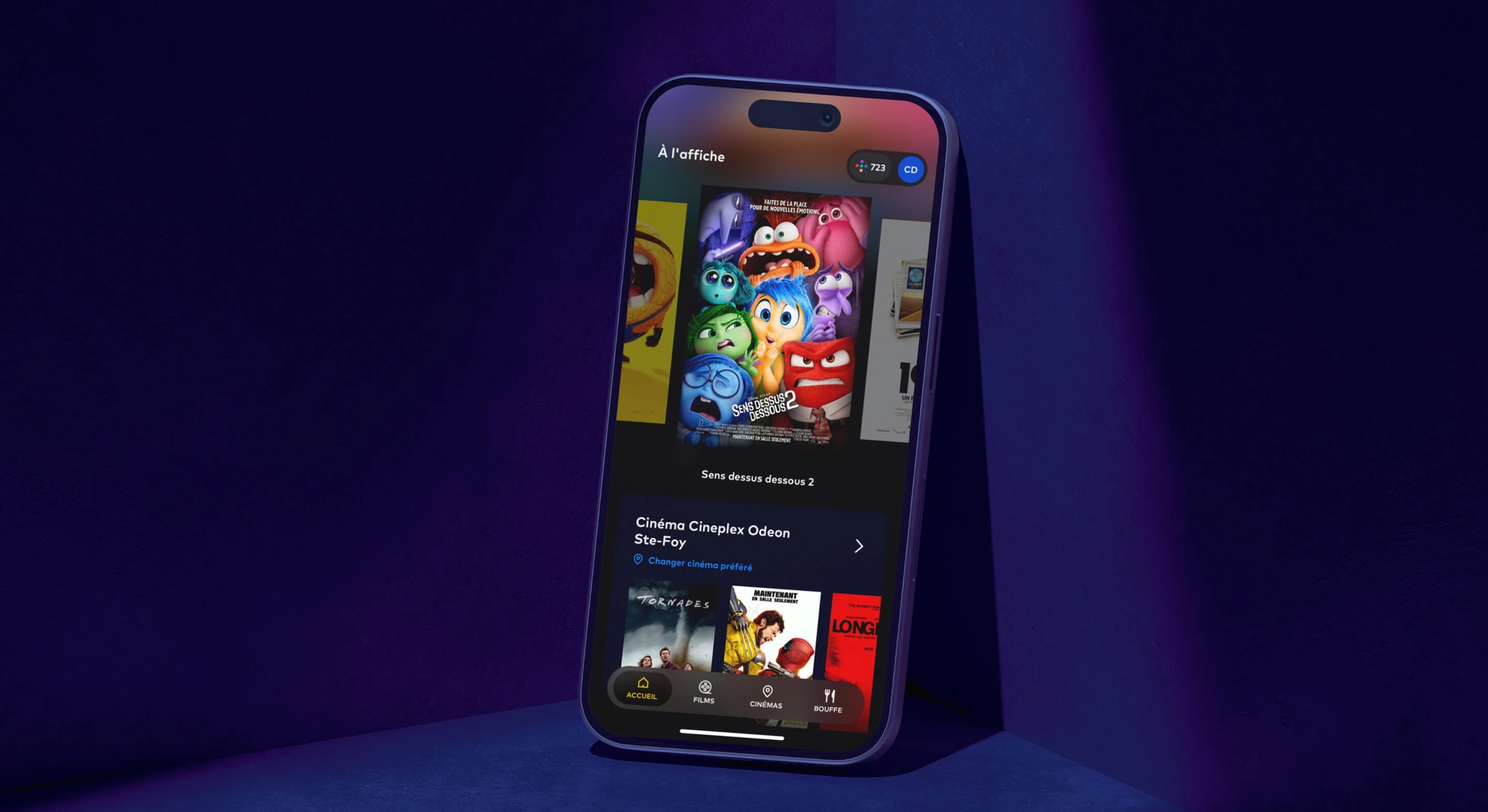 Interface de l'application mobile Cineplex