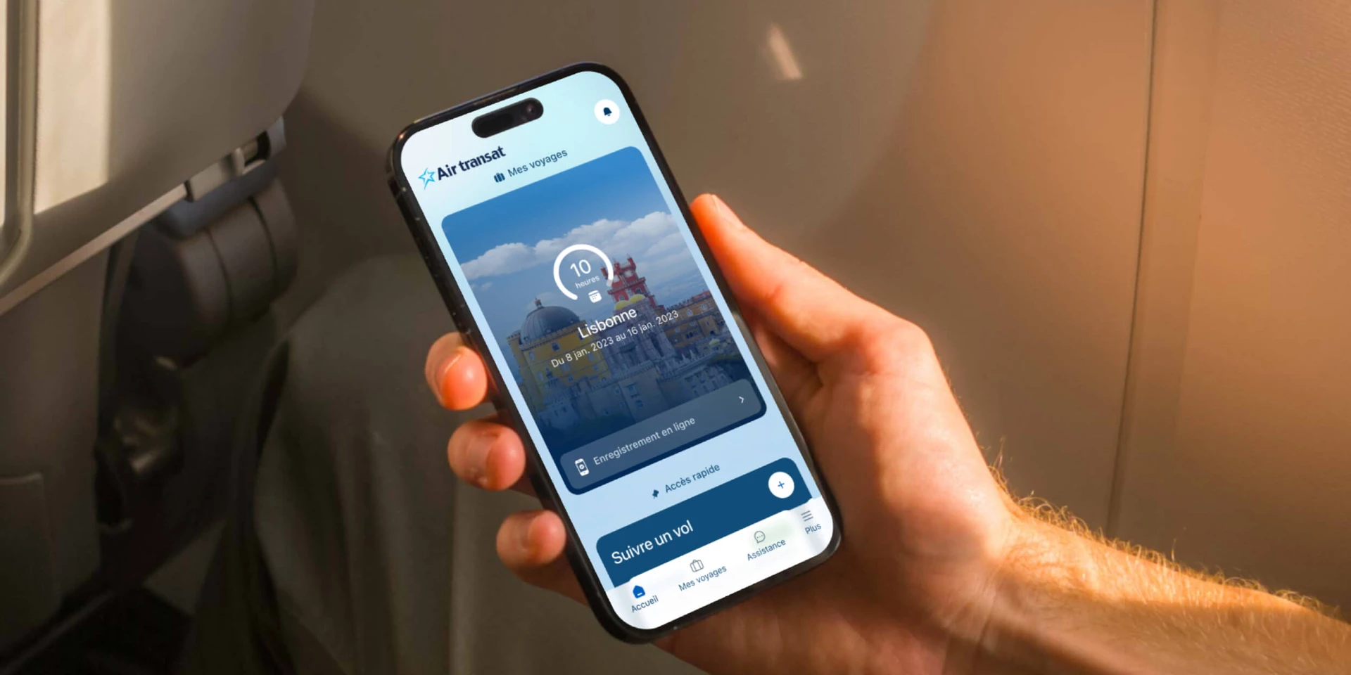 Interface de l'application mobile Air Transat