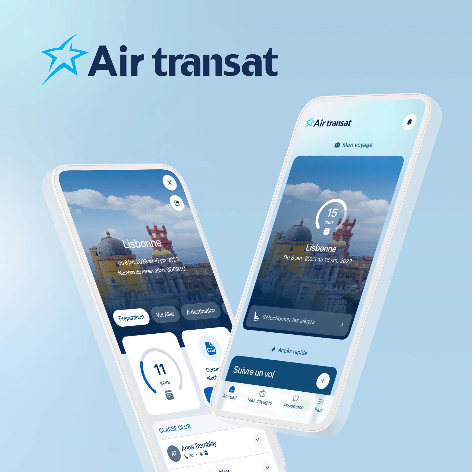 Écran de l'application mobile Air Transat