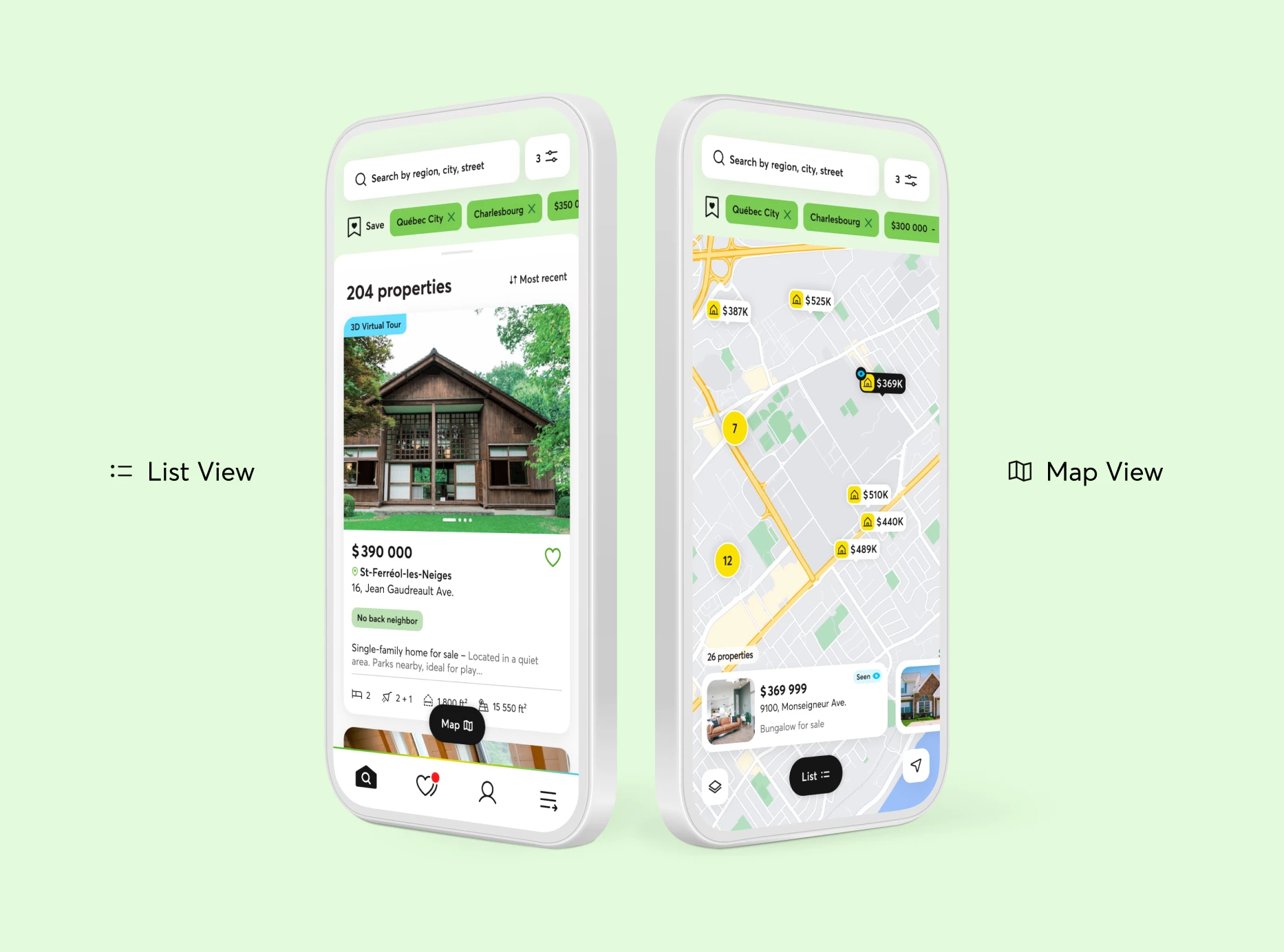 Interactive map view showing property locations