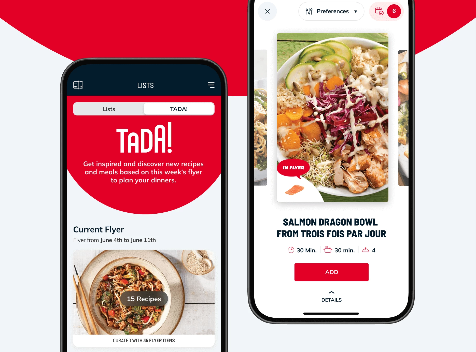 Tada! meal planner interface