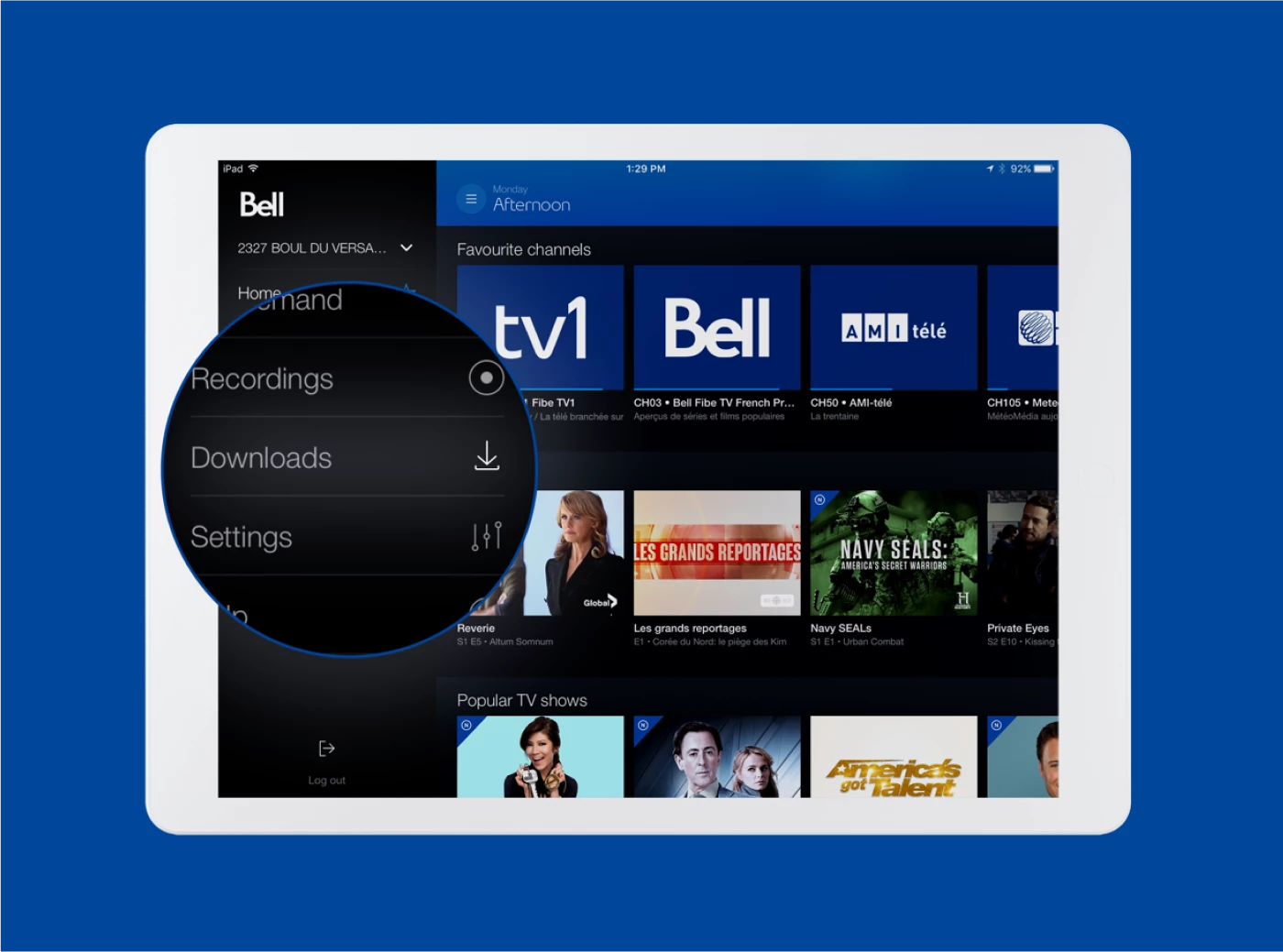 Download functionality highlight in the tablet interface