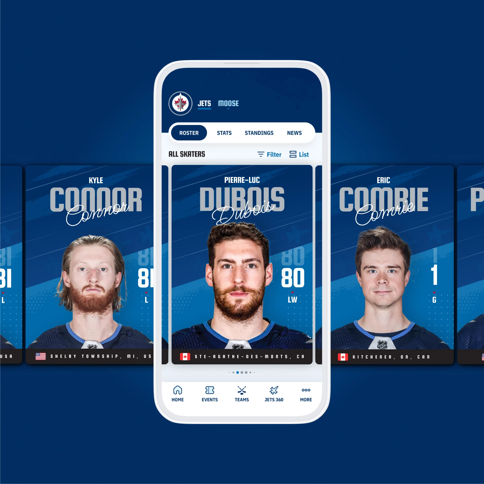 Player roster interface displaying player profiles