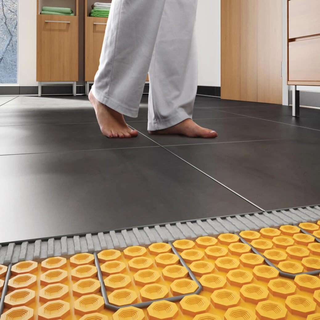 3D render of a bathroom floor heating system