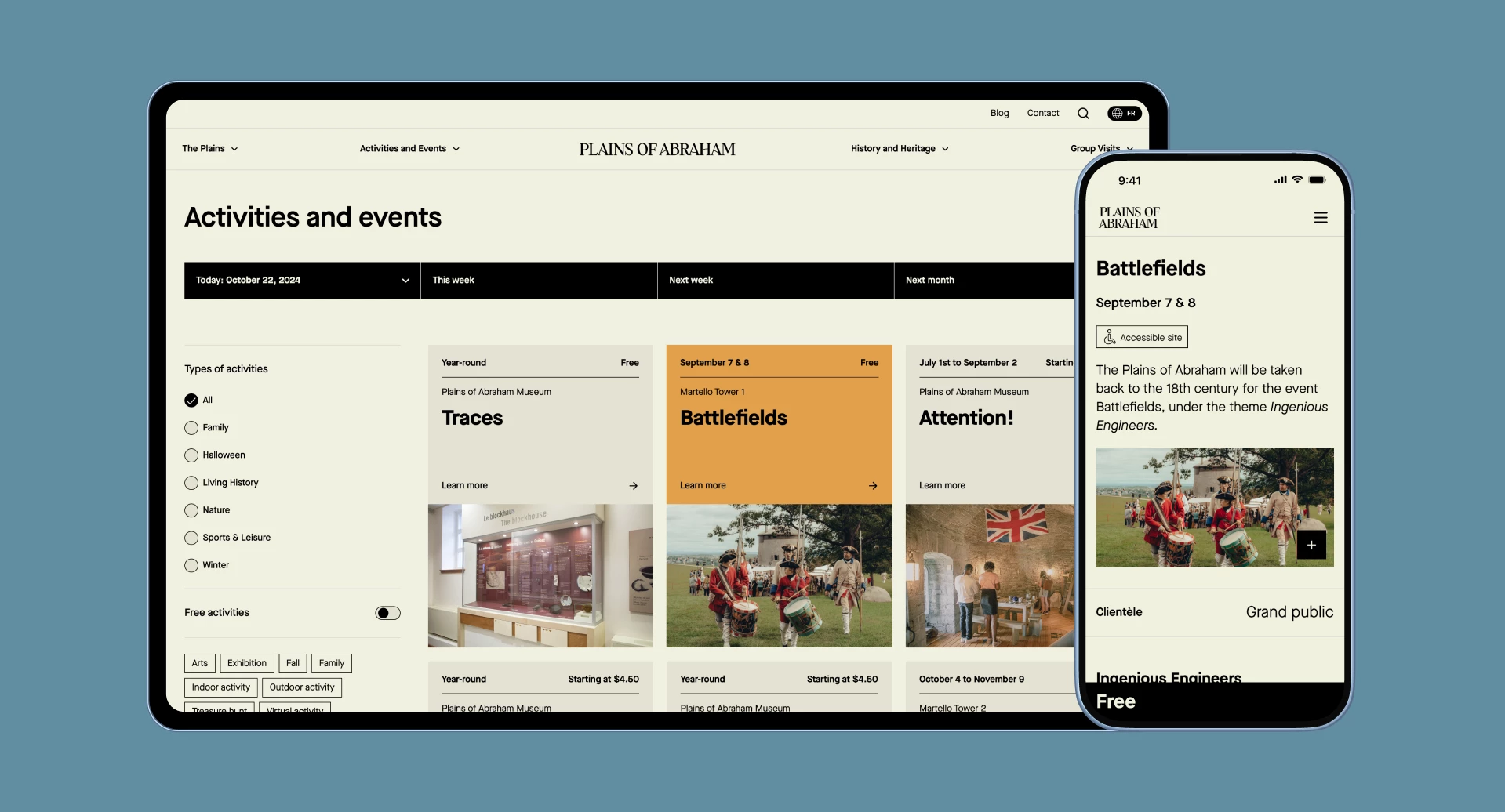 Events calendar interface showing upcoming activities