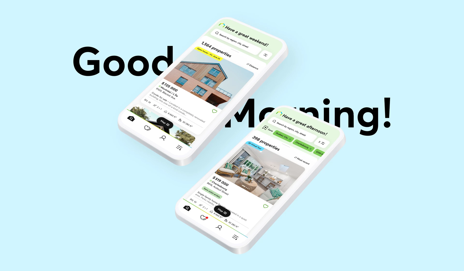 Overview of DuProprio's mobile application, showing the home page
