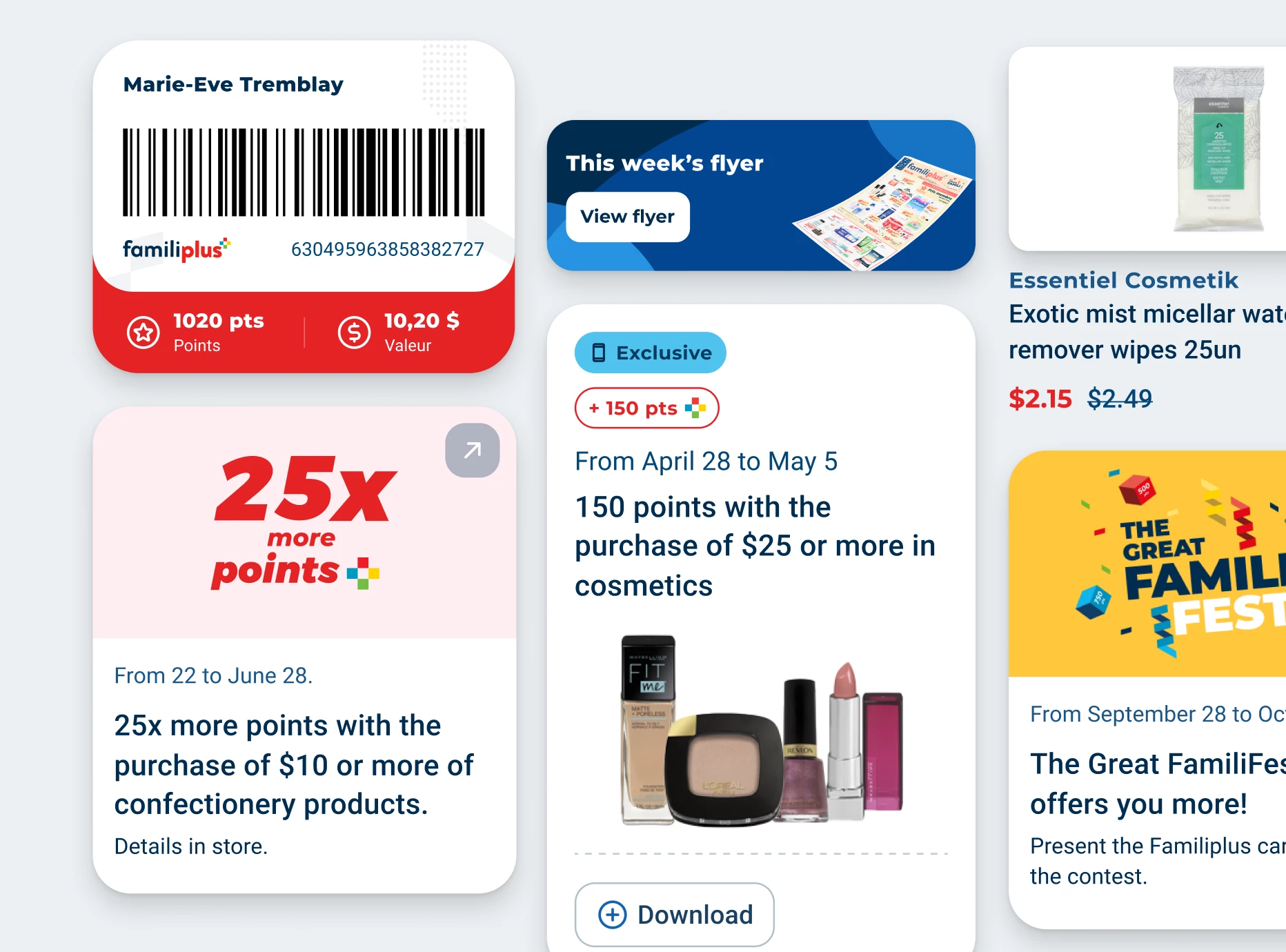 Elements of the Familiplus rewards interface