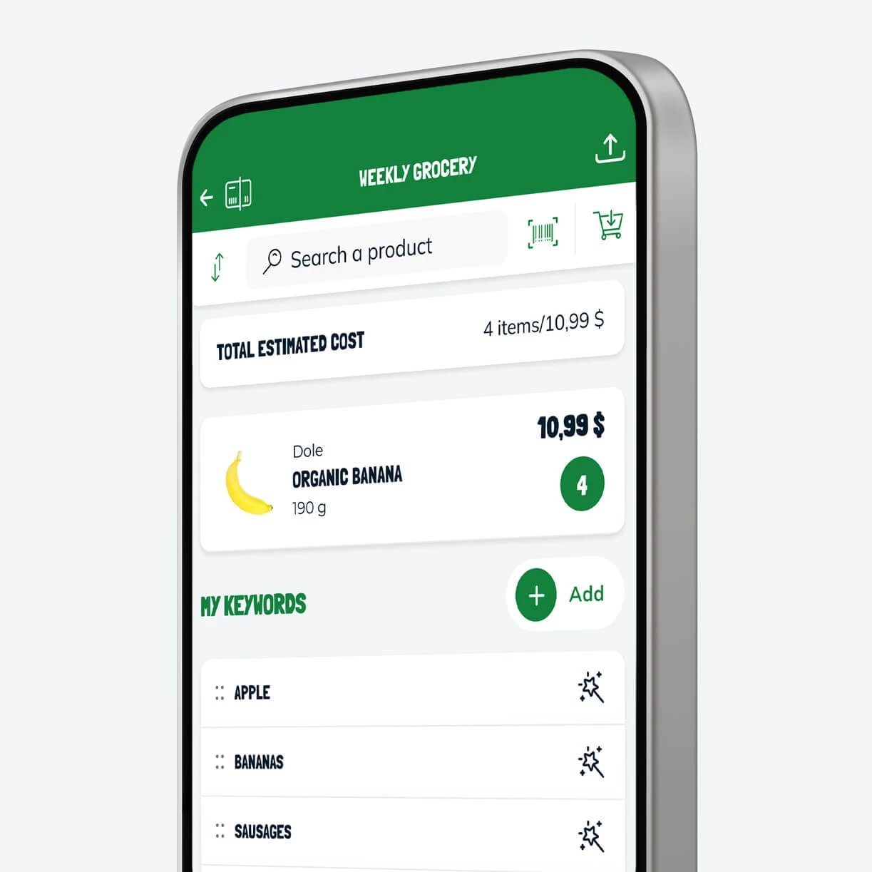 Écran des listes d'épicerie Thrifty Food