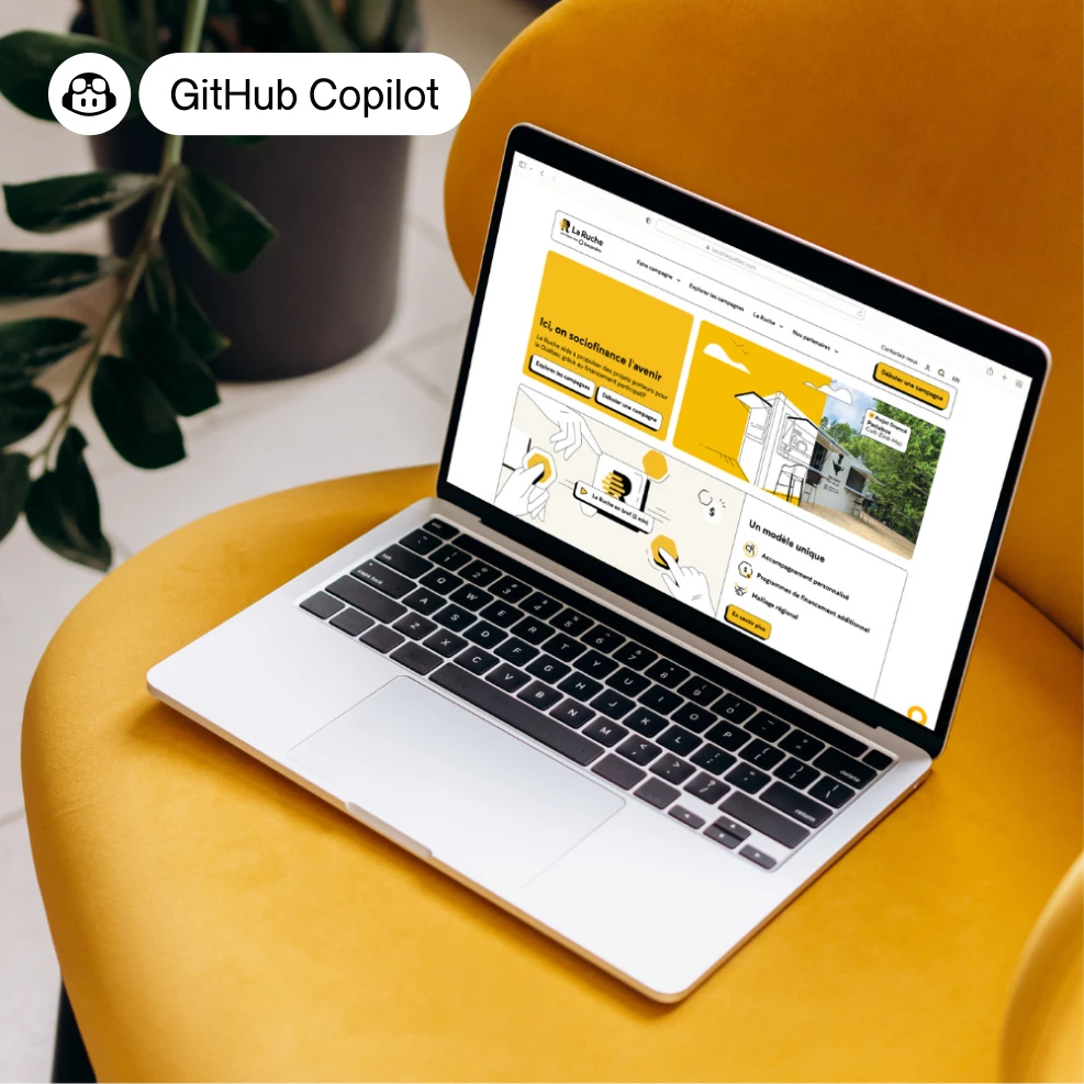 GitHub Copilot logo and LaRuche website homepage
