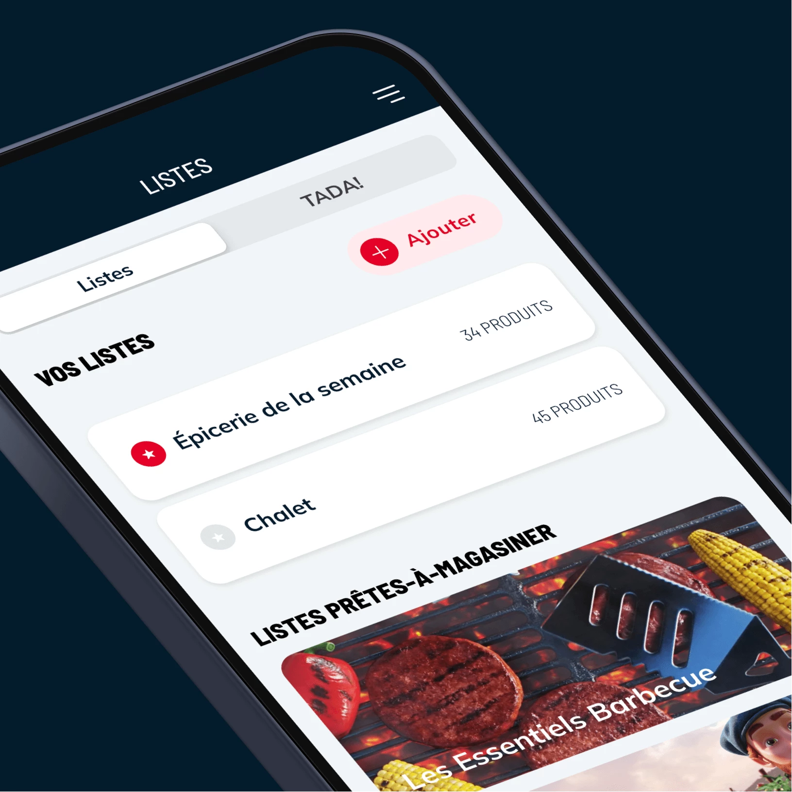 Écran des listes d'épicerie IGA