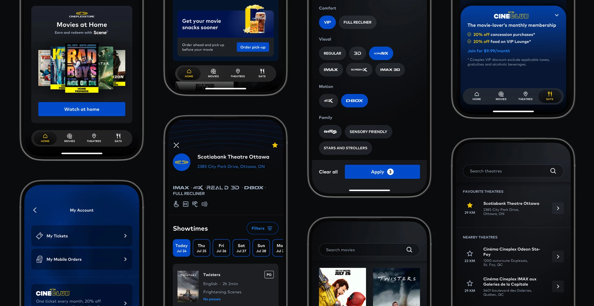 Various Cineplex app screens
