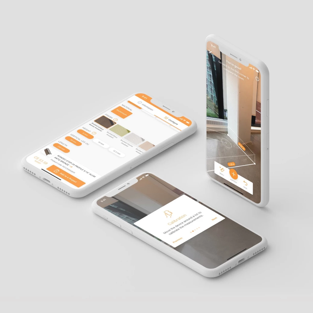 Augmented reality room scanning feature screens