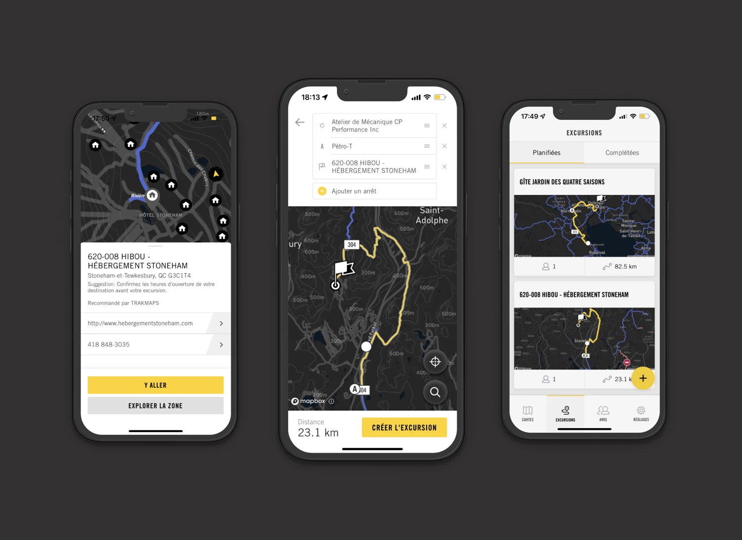 Interfaces de planification d'itinéraire de BRP GO!