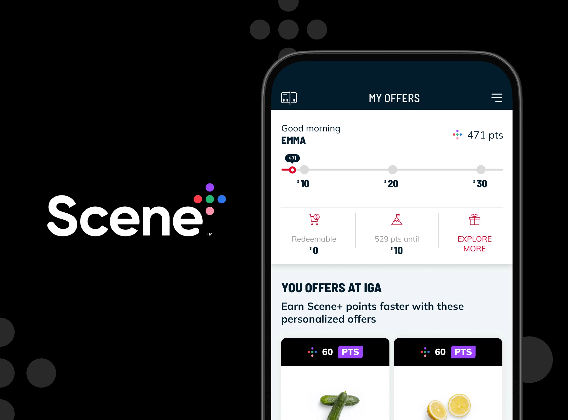 Scene+ loyalty program screen