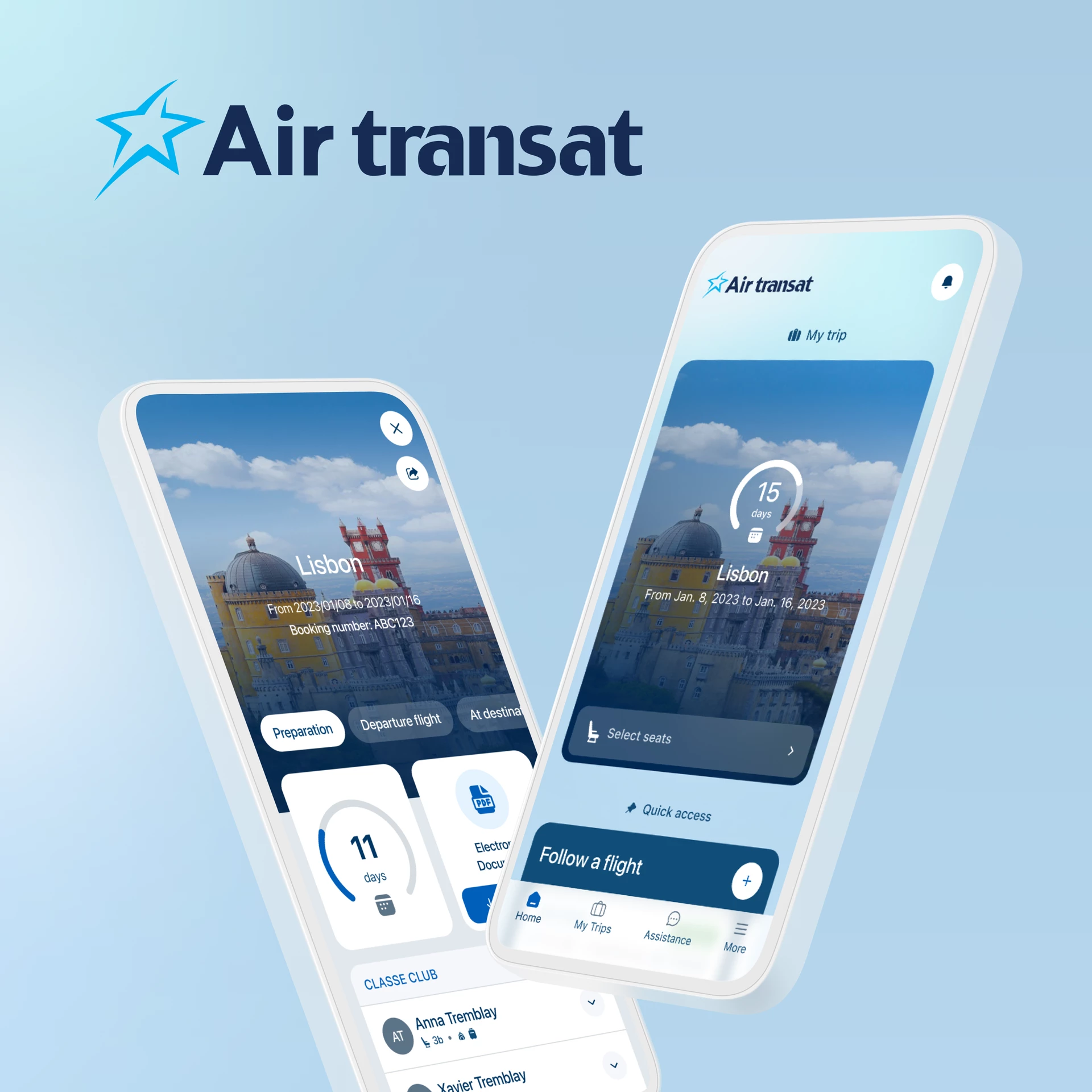 Air Transat mobile application screens