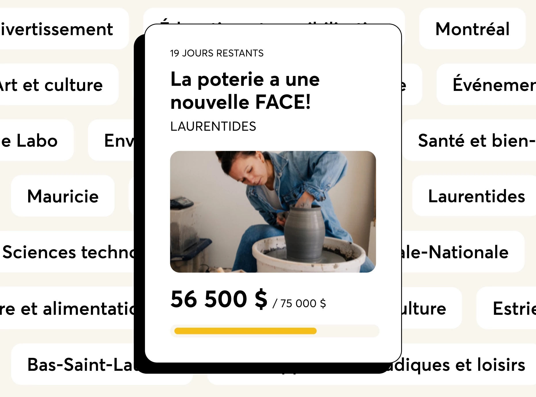 Carte d'une campagne et les filtres de régions et catégories