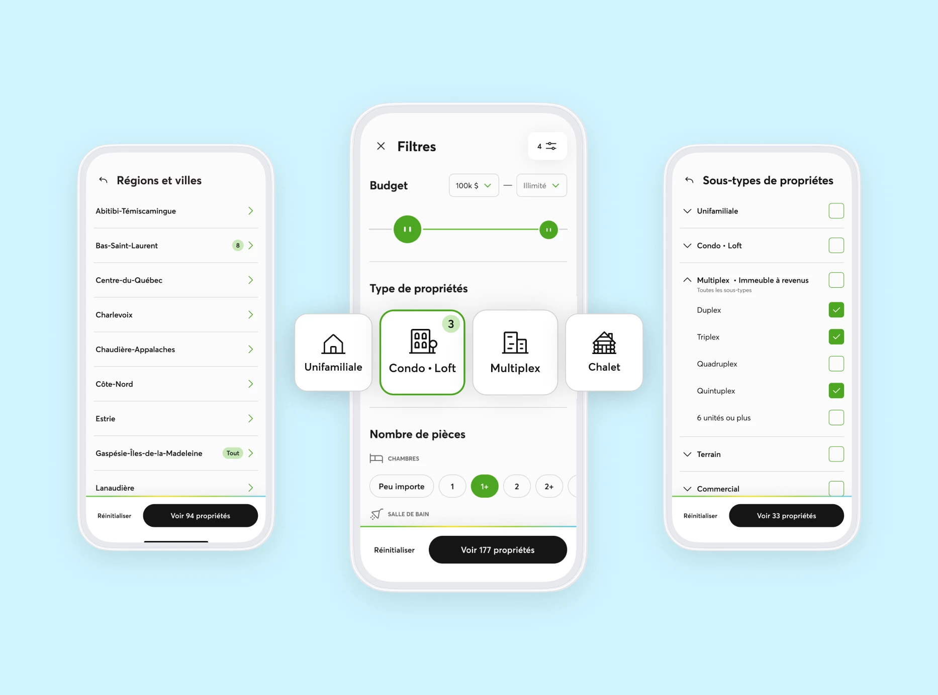 Interface de recherche avancée affichant plusieurs options de filtrage