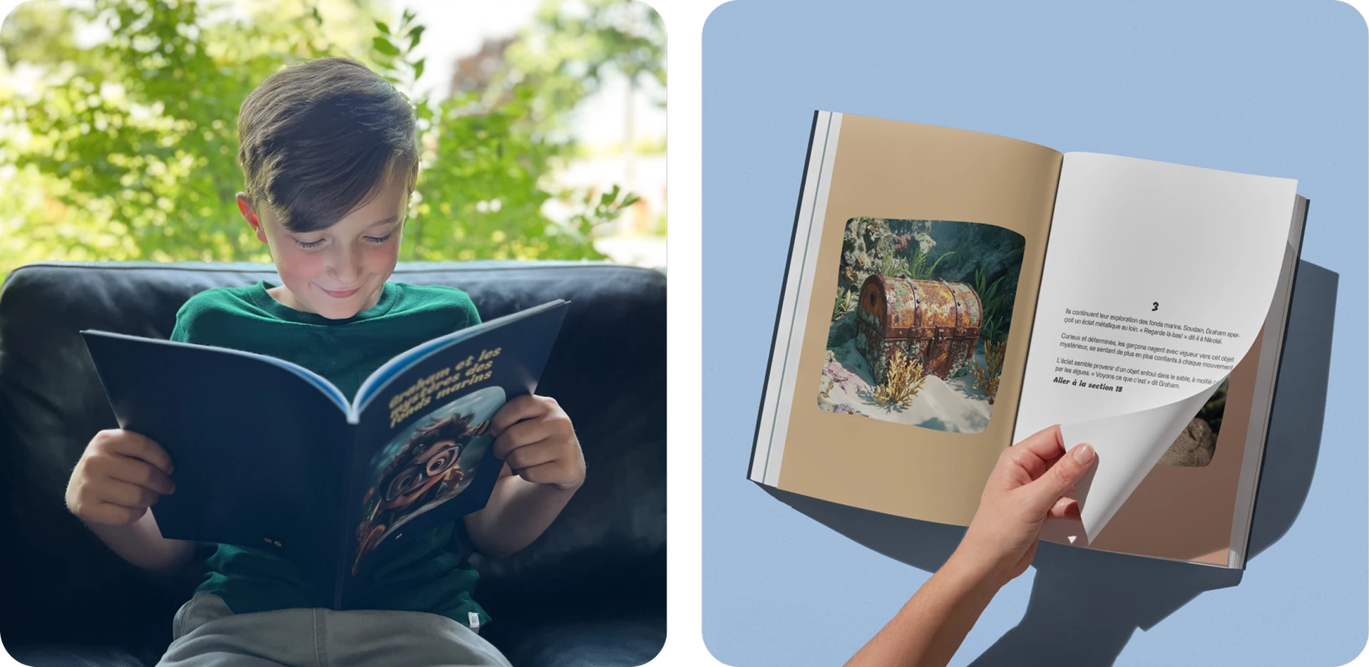 A team member's child discovers their personalized book, becoming the hero of their own choose-your-own-adventure story.