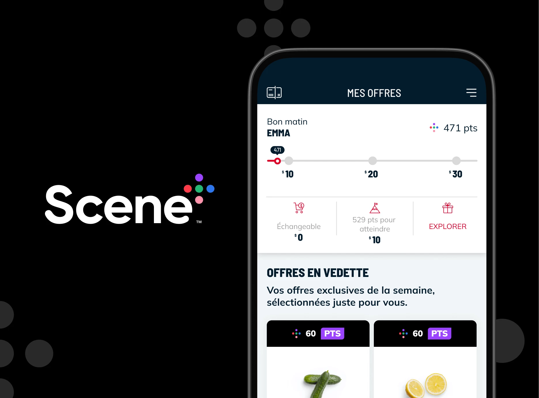 Écran du programme de fidélité Scène+