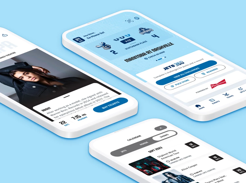 Interfaces of the Manitoba Moose team, Canada Life Centre events and calendar