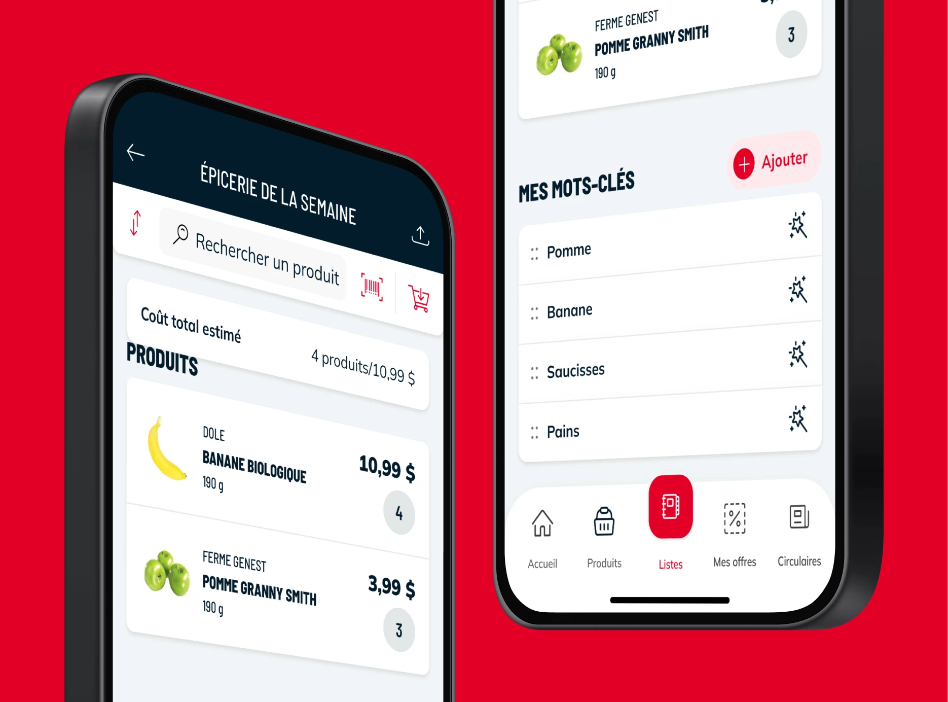 Interface des listes d'épicerie