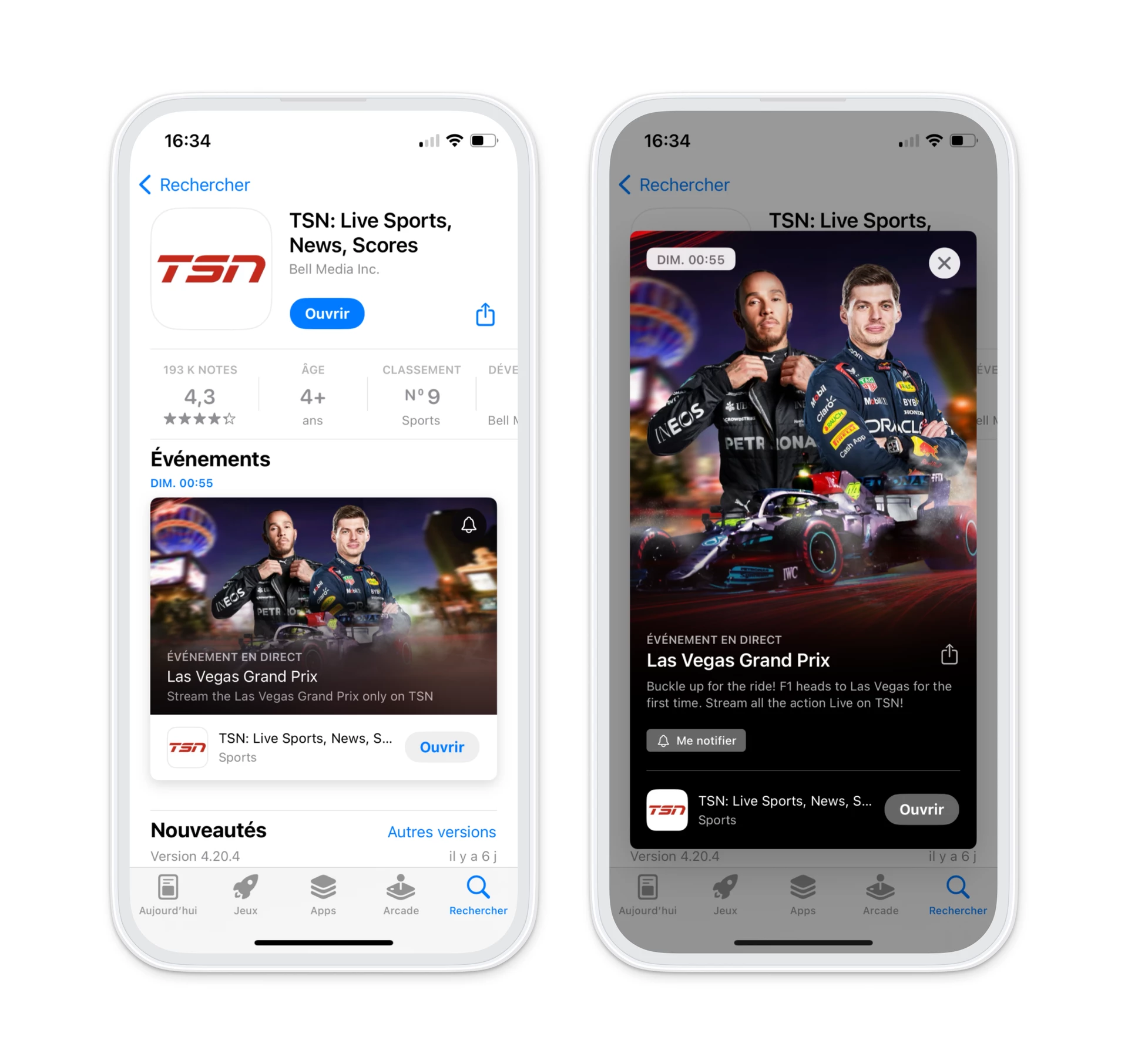 TSN mobile app's App Store page showing live sports events